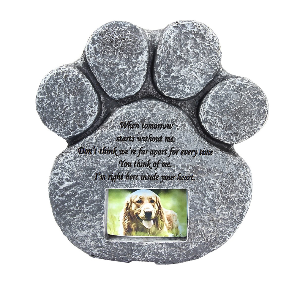 

Memorial Tombstone Keepsake Gravestone Tomb Dog Cat Paw Footprint Shape Funeral Stone w/ Photo Slot Sympathy Poem for Pe
