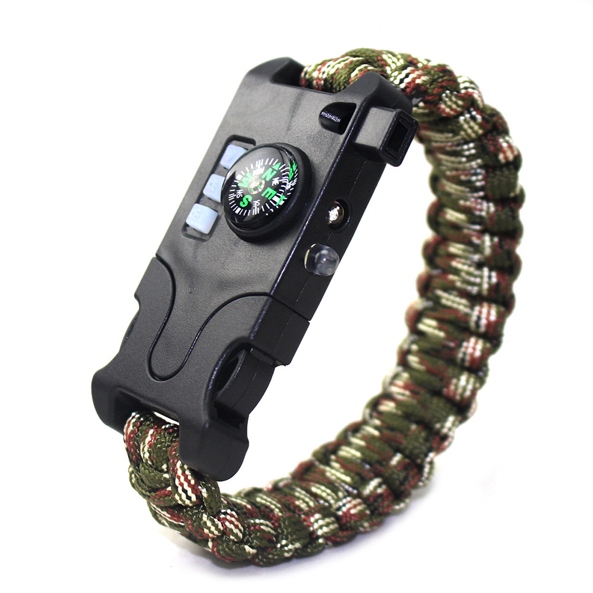 

7 in 1 Outdoor EDC Survival Bracelet Infrared Laser LED Flashlight Compass Whistle Reflector Camping Emergency Tools Kit