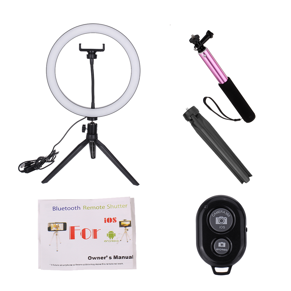 

Yingnuost 26CM 3500-5500k Video Ring Light with 100cm Extendable Selfie Stick Stand Tripod Phone Clip for Tik Tok Youtub