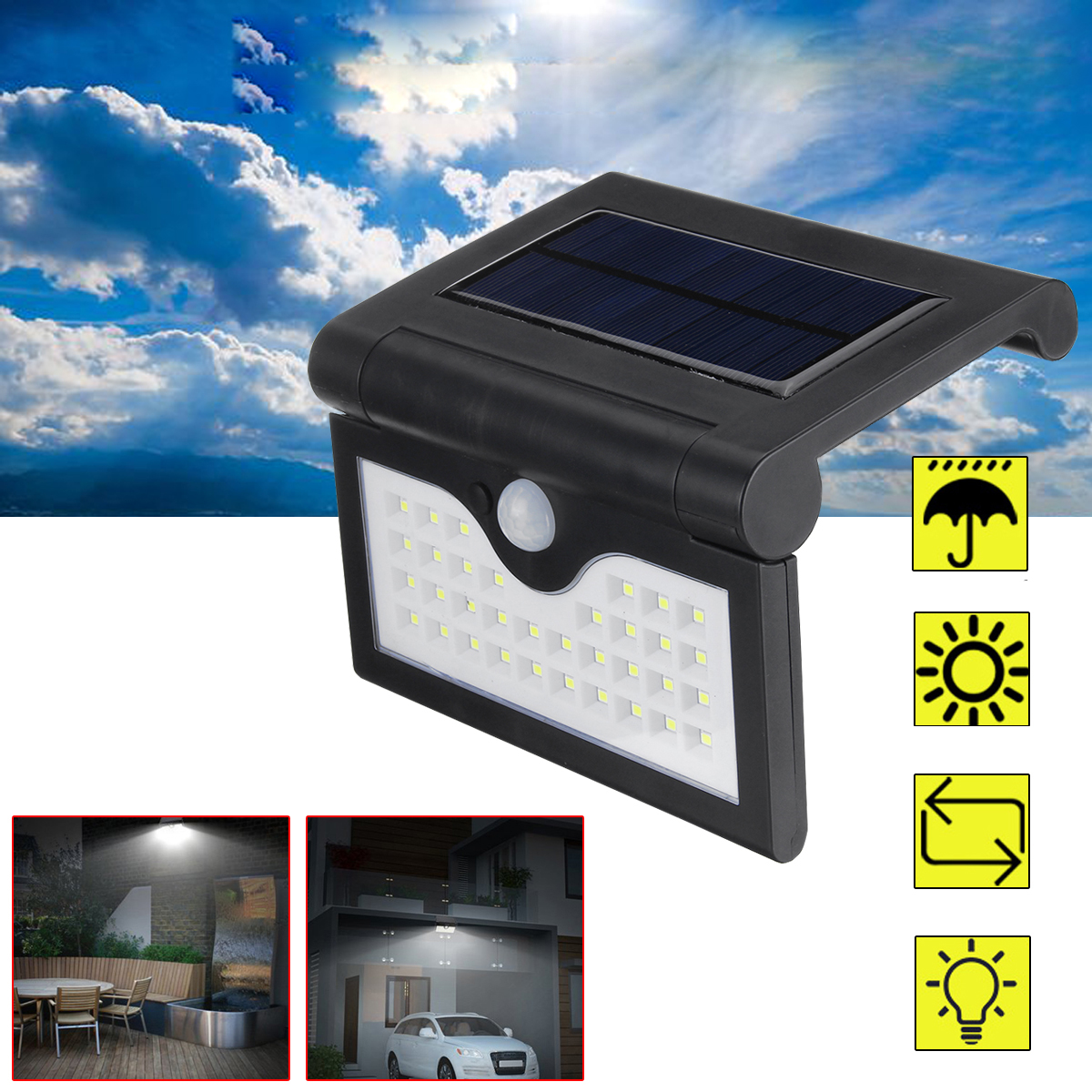 

34 LED Солнечная Power Light На открытом воздухе PIR Motion Датчик Лампа Водонепроницаемы