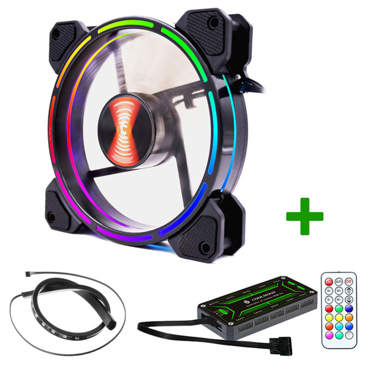 

Coolmoon 12см 1 вентилятор Красочный RGB LED Кольцо ПК 12см Чехол Вентилятор охлаждения и контроллер Светодиодный Бар
