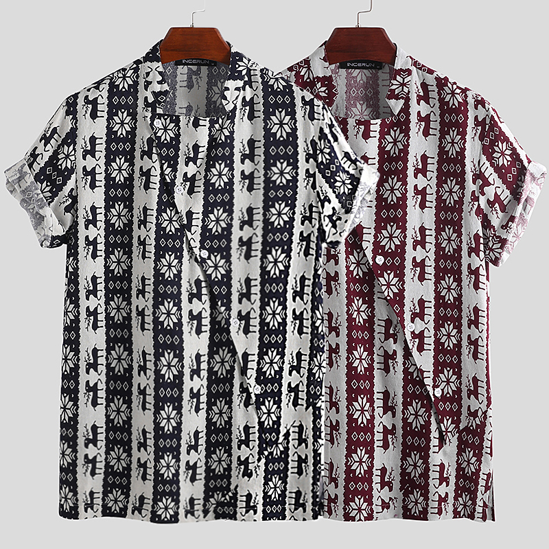 

Мужские рубашки с цветочным принтом Гавайи с короткими рукавами Повседневная Тонкий Fit блузка Grandad Tops