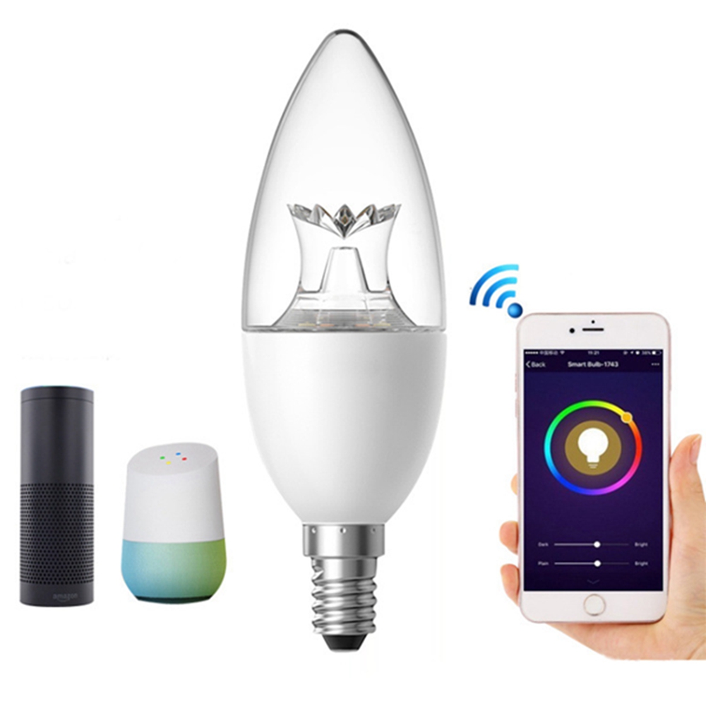 

Dimmable AC85-265V 6W RGBW E14 Smart WiFi Voice Control LED Candle Bulb Work With Amazon Alexa Google Home