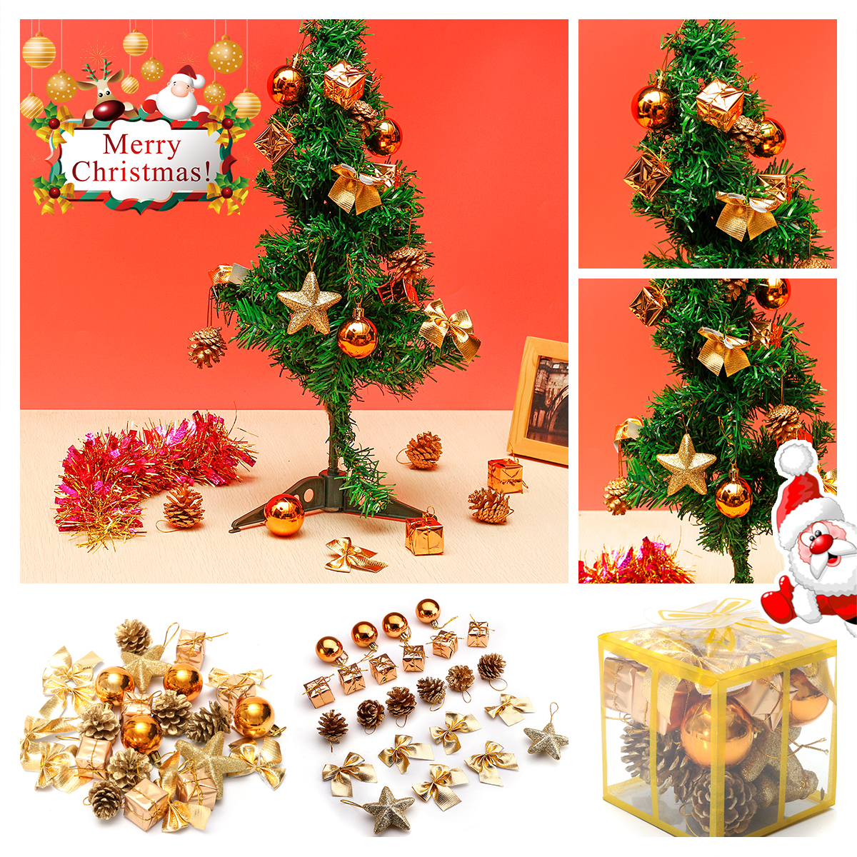 

24PCS Gold Glitter Balls Christmas Baubles XMAS Tree Hanging Ornament Decorations