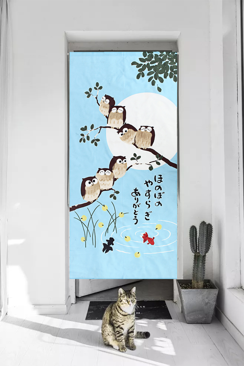 

Japanese Doorway Curtains Owls Branch Home Canteen Cafe Luck Pattern Doorway Privacy Tapestry Home
