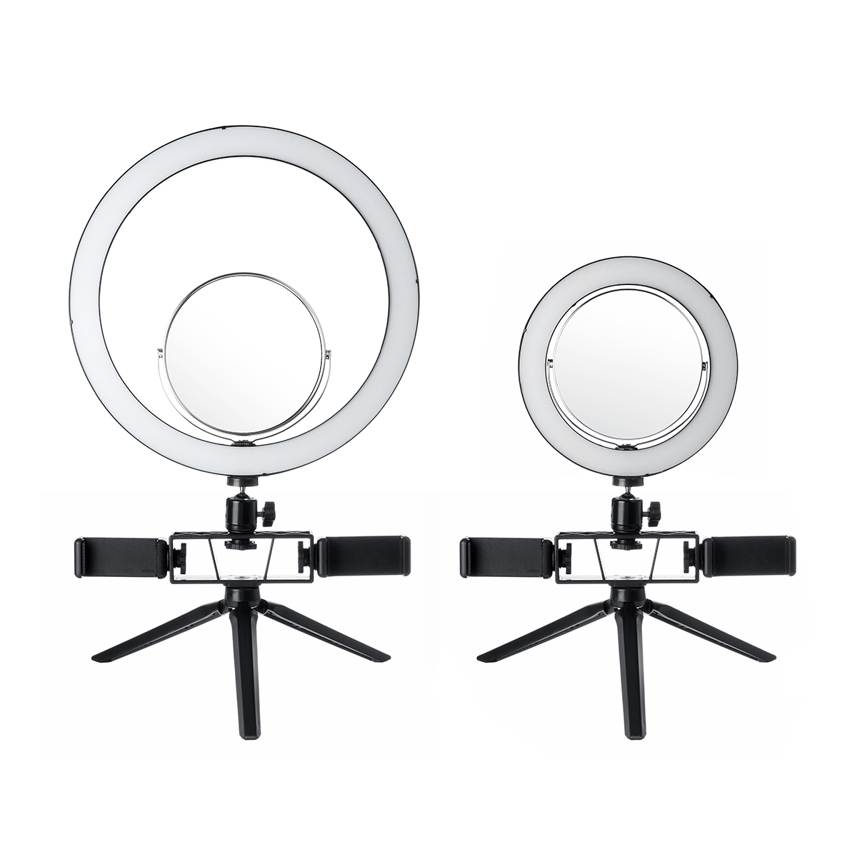 

8.7/12.6 Inch LED Dimmable Video Ring Light Tripod Stand with Mirror 2 Phone Clip for Youtube Tik Tok Makeup Live Stream
