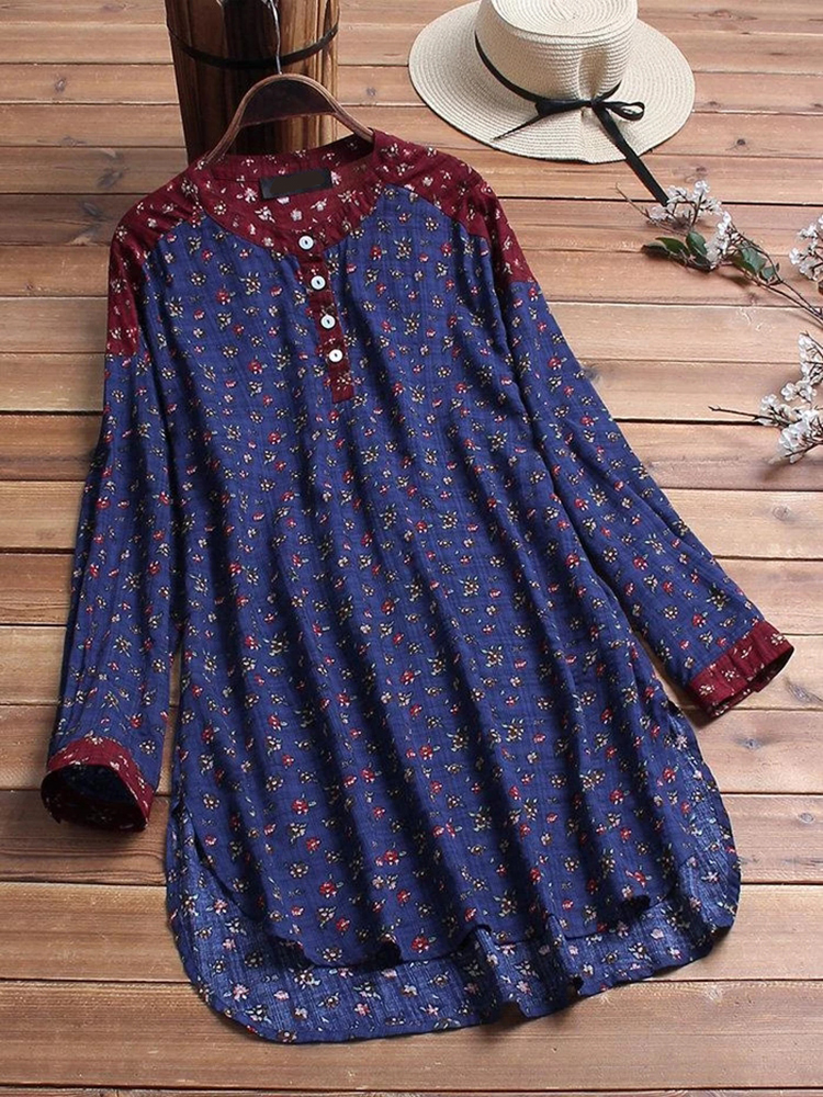 

Женская Винтаж Лоскутная блуза с цветочным принтом