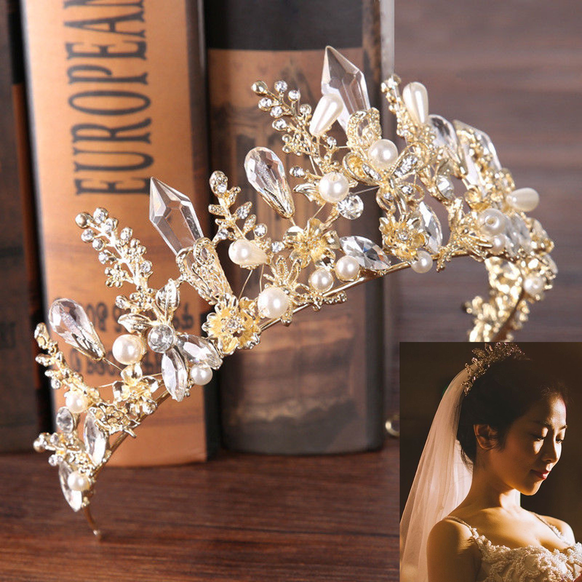 

Свадебные украшения театрализованная корона оголовье барокко ручной работы кристалл горного хрусталя принцесса тиара свадебные