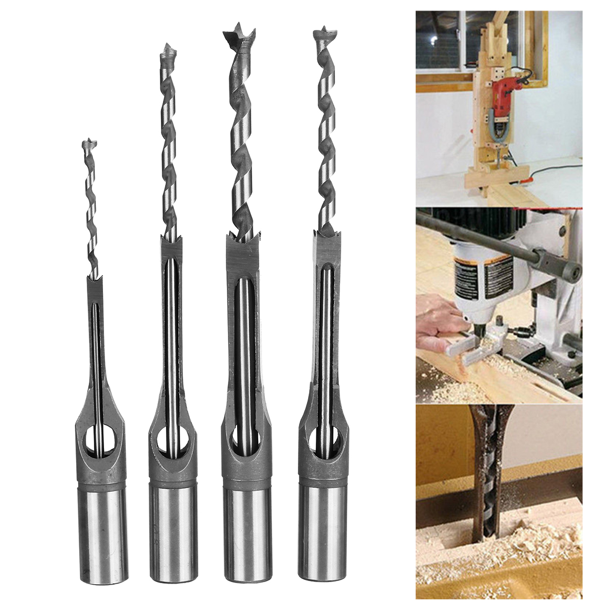 

6.4/8/9.5/12.7mm Square Hole Mortiser Drill Bit Mortising Chisel Auger HSS Twist Drill Woodworking Tool