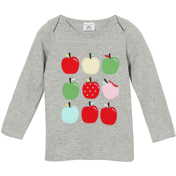 

К 2015 году новый маленький мэйвен летняя девочка дети яблоки серого хлопка с длинным рукавом T-рубашка