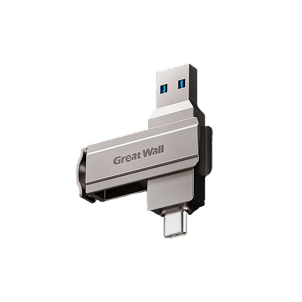 

Great Wall U306 Type-C и USB3.1 Flash Привод Двойной металлический интерфейс Вращение на 360° A+ Чип 32G/64G/128G/256G P