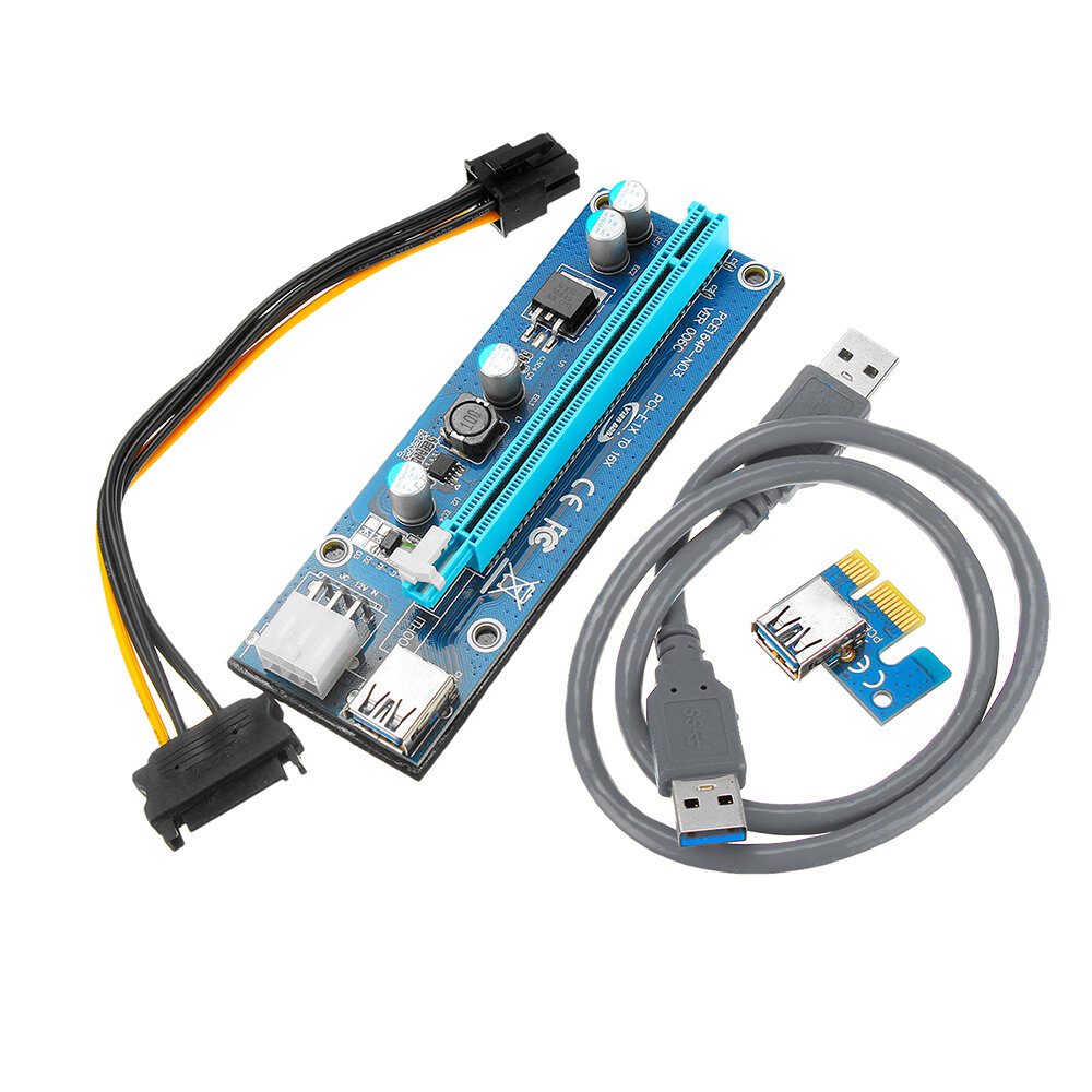 

3 шт. PCI Express PCI-E 1X до 16X Riser Card 6Pin PCIE USB3.0 Кабель расширения SATA для майнинга BTC выделенный адаптер