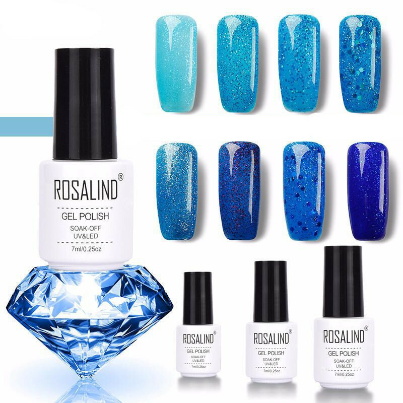 

8 Цвета Синяя серия Shimmer С блестками Ногти Гель Soak-off UV Гель DIY Ногти Art