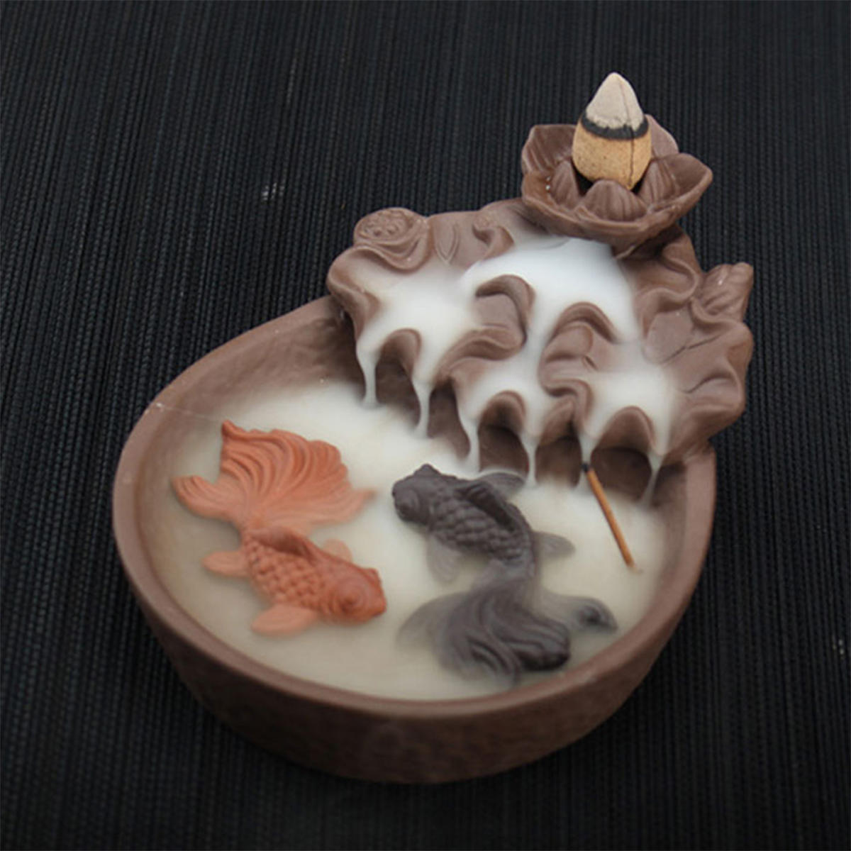 

Porcelain Backflow Cone Incense Burner Buddha Ceramic Buddhist Sandalwood Holder Fish Decor