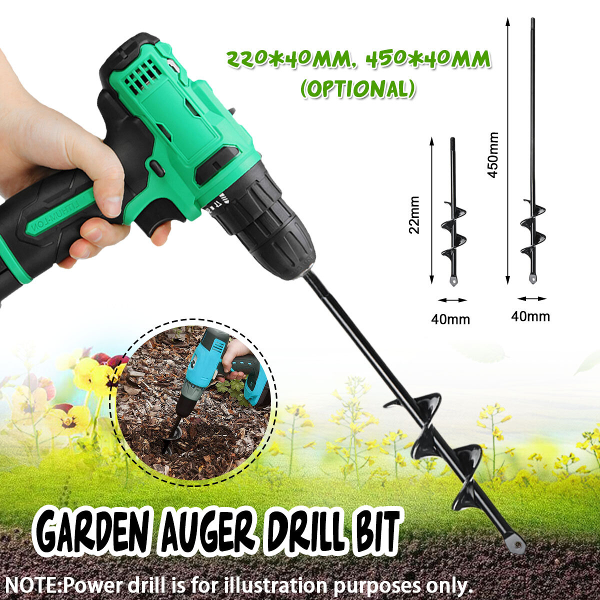 

4x22/4x45cm Garden Auger Small Earth Planter Drill Bit Post Hole Digger Earth Planting Auger Drill Bit for Electric Dril