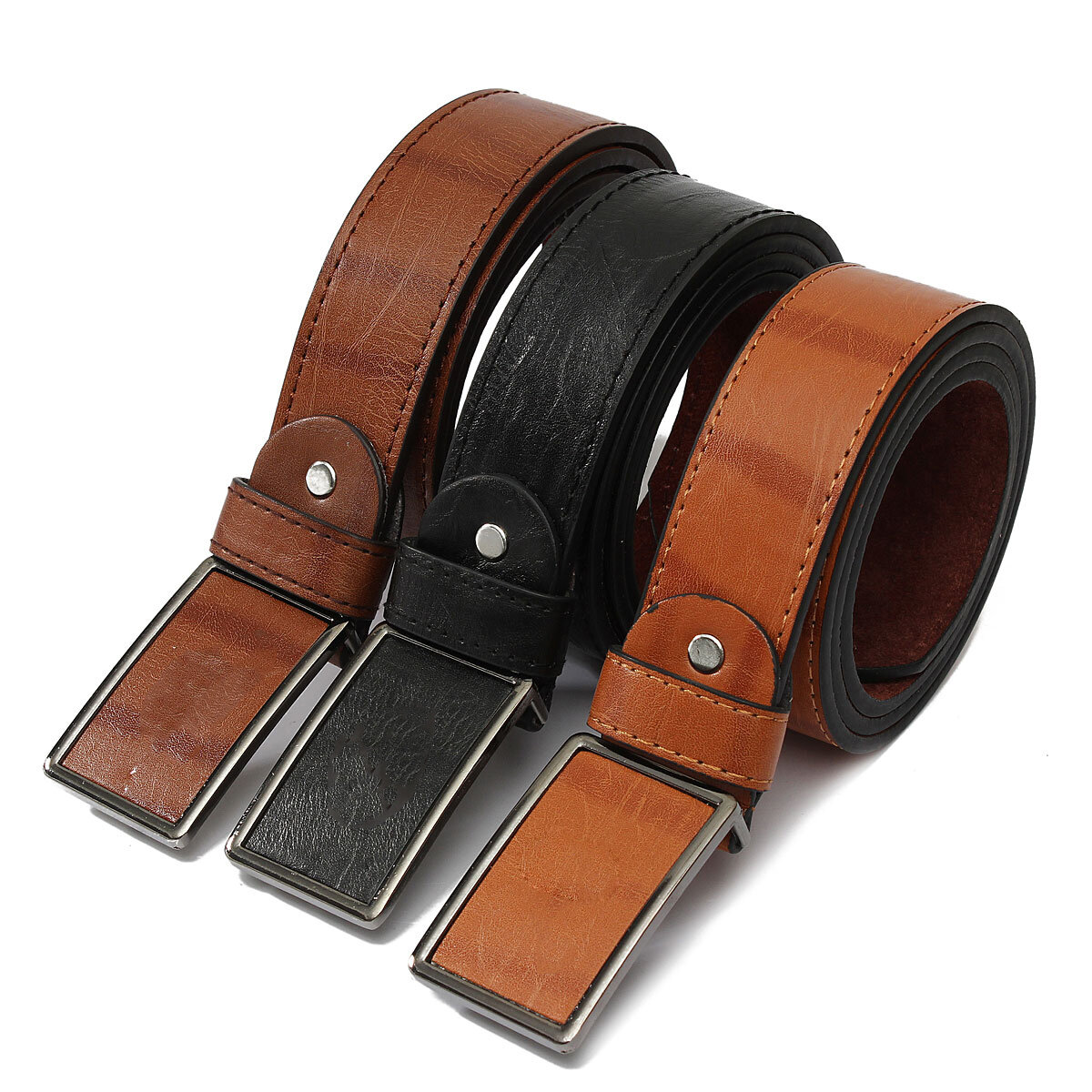 

120cm Leather Tactical Belt Automatic Button Men's Waistband Casual Waist Strap