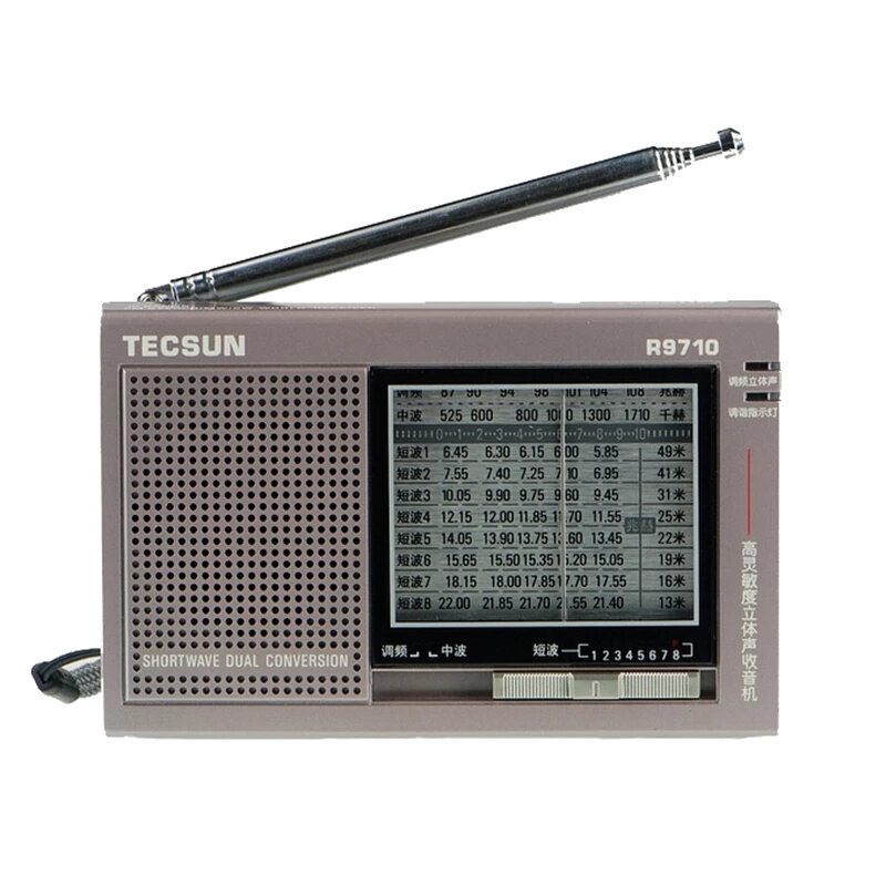 

TECSUN R-9710 Radio FM MW SW Multiband Stereo Radio Receiver Dual Conversion External Antenna Portable Audio Player