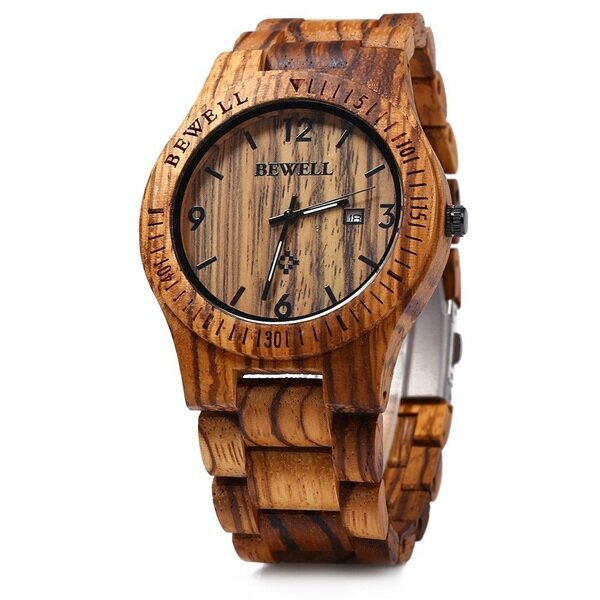 

BEWELL ZS-W086B Мужчины натуральный деревянный автоматический календарь Дисплей Мода кварцевые наручные часы