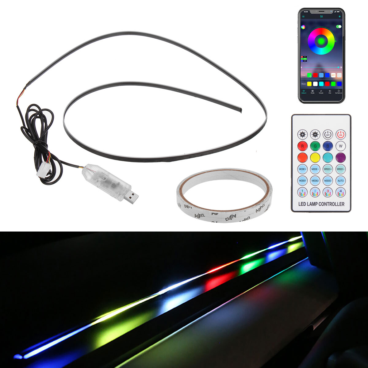 

110 см Symphony Авто LED Phantom Атмосферный свет USB-штекер с управлением через приложение Окружающий интерьер декорати