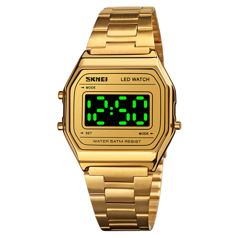 

SKMEI 1646 Fashion Men Watch Luminous Date Display 5ATM Waterproof Stainless Steel Strap Digital Watch