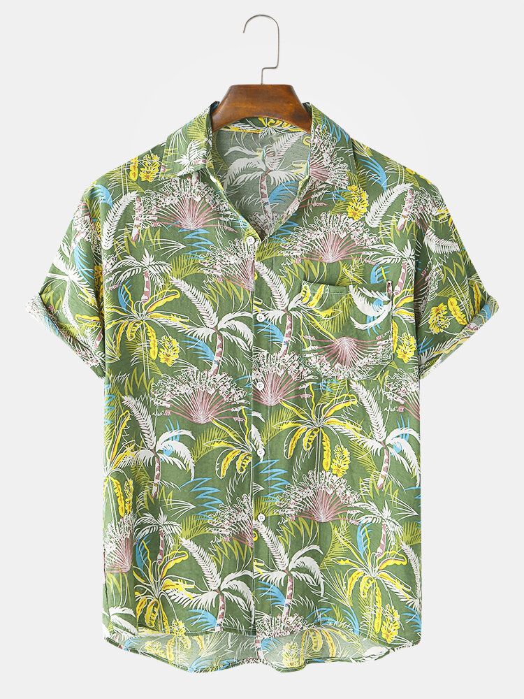 

Хлопок воли Colorful Кокос праздник дерева печати Пляжный рубашки с коротким рукавом