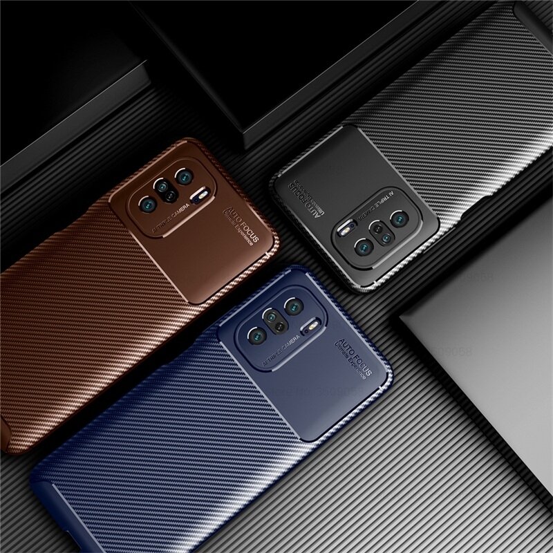 

Bakeey for POCO F3 Global Version Case Luxury Carbon Fiber Pattern with Lens Protector Shockproof Silicone Protective Ca