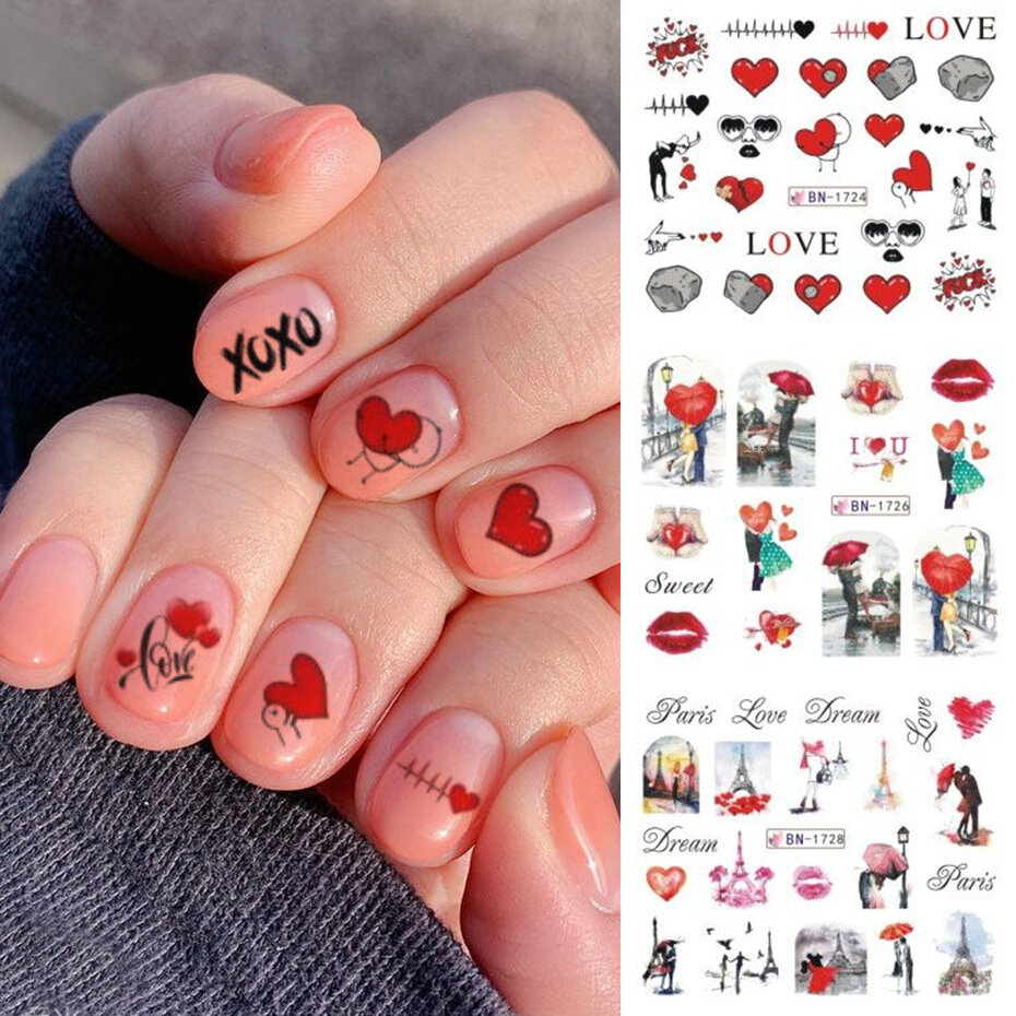 

3D Ногти Art Tips Ретро Любители Закат Роза Переводные Наклейки День Святого Валентина Наклейки
