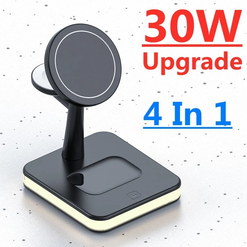 

Магнитное беспроводное зарядное устройство 30 Вт 4 в 1 Лампа для iPhone 12 13 14 Pro Max Mini Apple Watch Док-станция дл