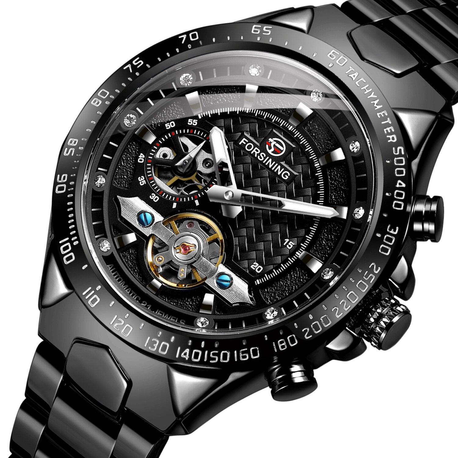 

FORSINING FSG8204 модные мужские автоматические часы светящиеся Дисплей Водонепроницаемы ремешок из нержавеющей стали Ме