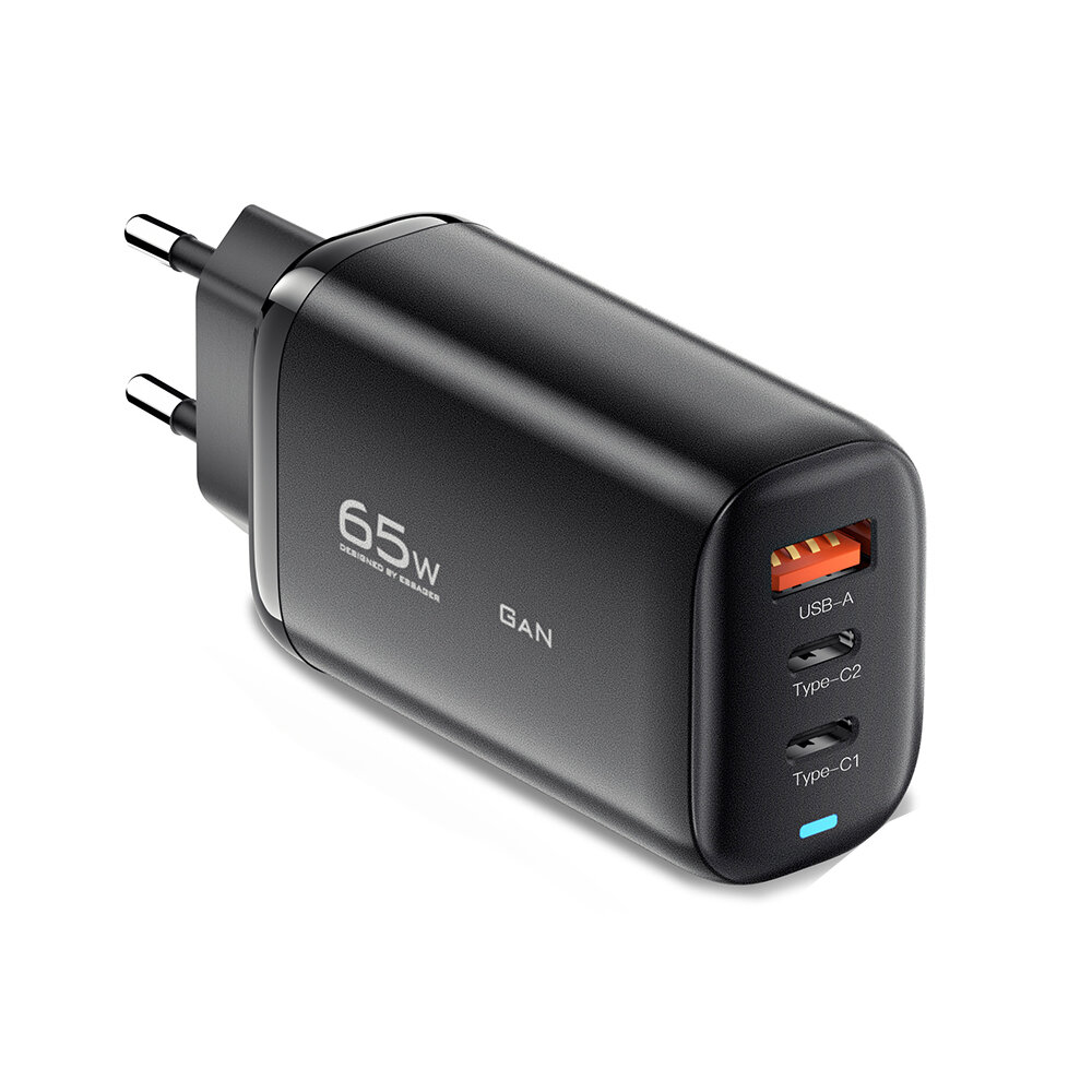 

[GaN Tech] Эссагер 65 Вт 3-портовое зарядное устройство USB PD 2 Тип-C + USB-A PD3.0 QC3.0 Адаптер настенного зарядного