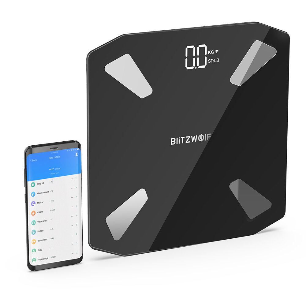 

BlitzWolf® BW-SC3 Smart WIFI ПРИЛОЖЕНИЕ Контроль жировых отложений Цифровые светодиодные весы Зарядка через USB 13 Анали
