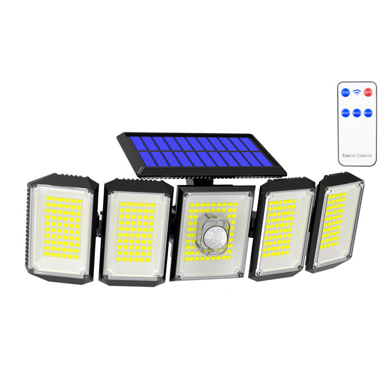 

Outdoor Motion Sensor 300 LED 5 Heads Solar Powered Motion Sensor Flood Lights With Remote Control