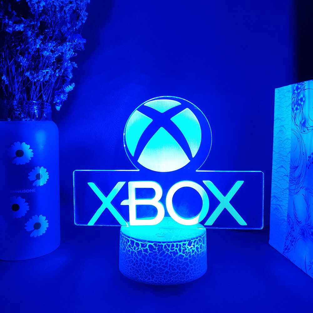 

Значок игры Xbox 3D Illusion Лампа Игровая комната Настольная установка LED Датчик Цвет подсветки Изменение цвета Подсве