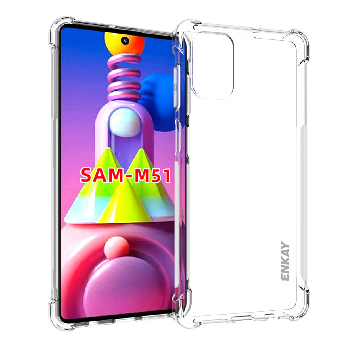 

Enkay for Samsung Galaxy M51 Case with Airbags Anti-Fingerprint Non-Yellow Transparent TPU Protective Case Back Cover