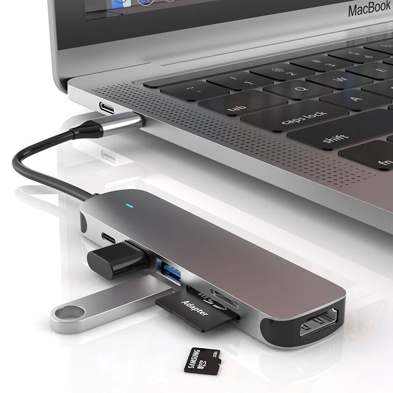 

мехзона BX6H 6 в 1 Док-станция USB-C Hub с 4K HDMI/ USB3.0/ USB2.0/ SD/ TF/ PD 100 Вт для iPad Pro HUB для MacBook Pro