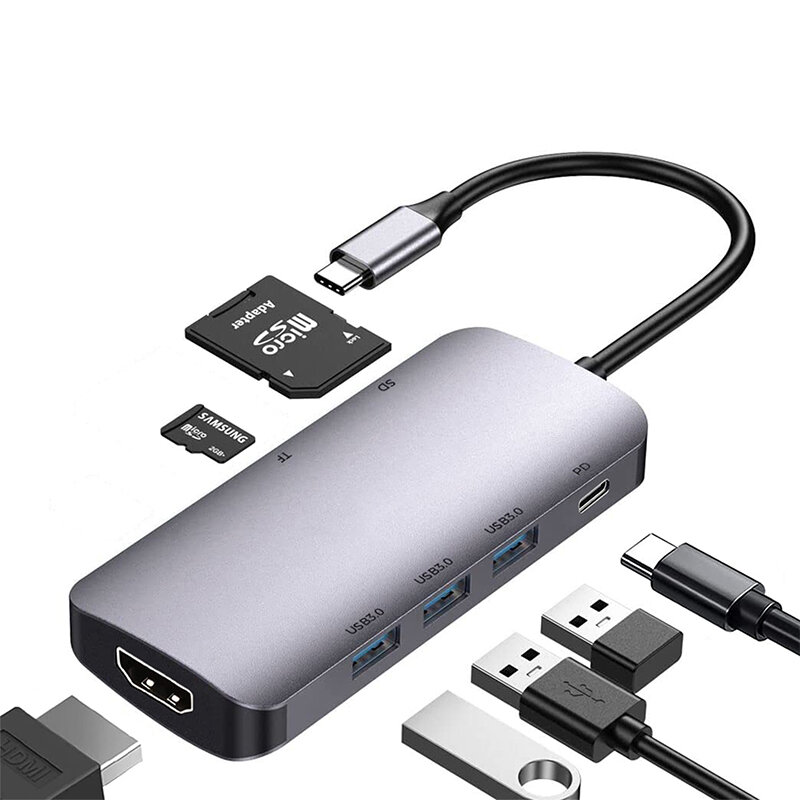 

Pobod 7-in-1 Тип-C Docking Sation USB-C Hub Splitter Adapter with USB3.0*3 PD100W USB-C 4K@30Hz HDMI SD/TF Card Reader S