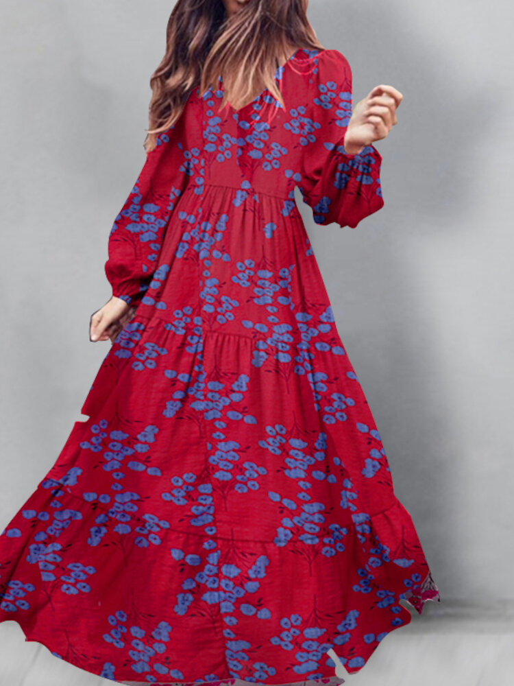 

Свободная повседневная одежда с объемным рукавом и V-образным вырезом с цветочным рисунком Платье для Женское