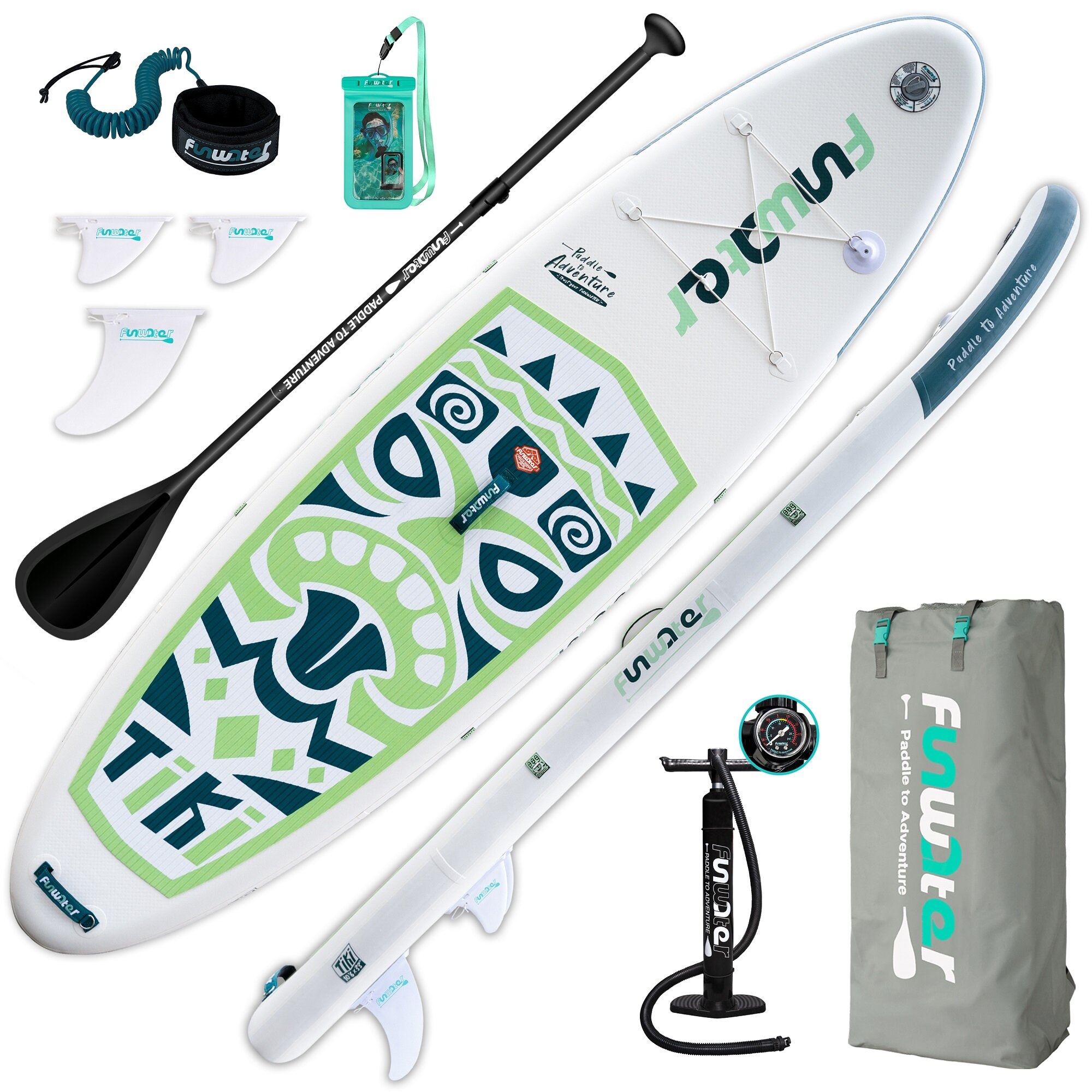 

[US Direct] FunWater Inflatable Ultra-Light (17.6lbs) Paddle Board for All Skill Levels Everything Included with Stand U
