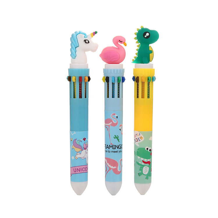 

Творческий милый мультфильм фламинго единорог монстр многоцветный 10-в-1 цвета пресс шариковая Ручка чернила для письма