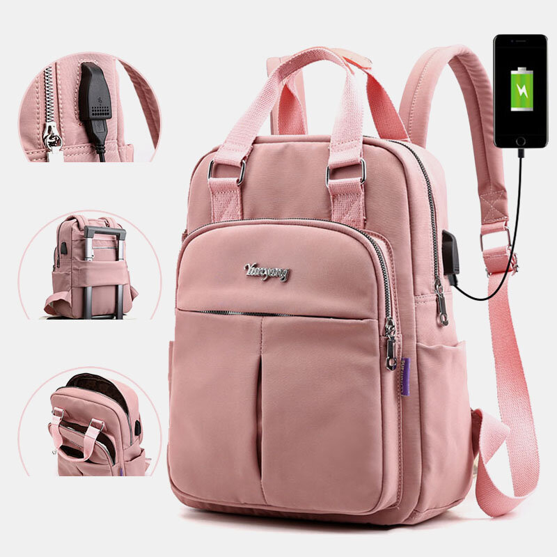 

Женский Nylon Водонепроницаемы Повседневный рюкзак в стиле пэчворк с USB-портом для зарядки для На открытом воздухе Школ