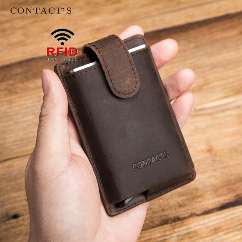 

Мужчины Натуральная Кожа RFID Anti-theft Retro Business Mini Multi Card Slot Leather Automatic Card Holder Card Сумка