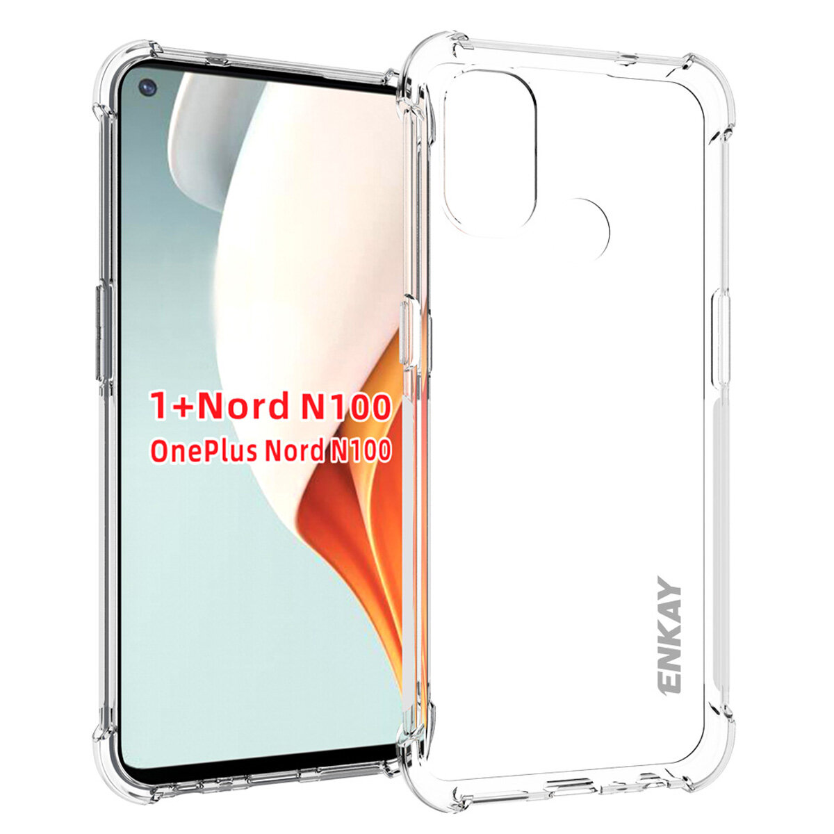 

Enkay for OnePlus Nord N100 Case with Airbags Anti-Fingerprint Non-Yellow Transparent TPU Protective Case Back Cover