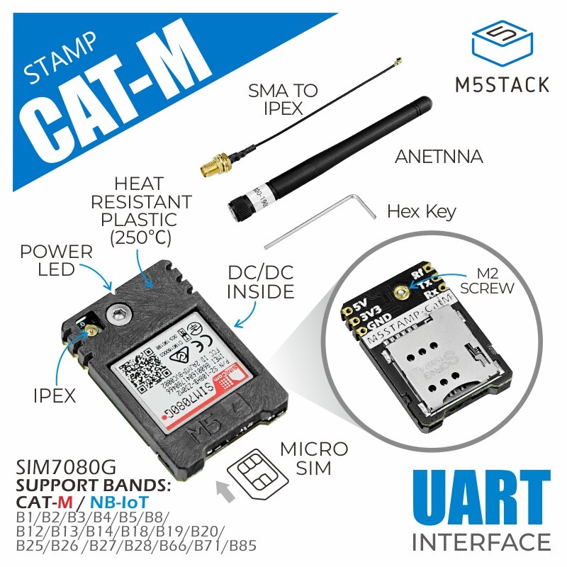 

M5Stack STAMP CATM Международная версия Двухрежимный модуль беспроводной связи CatM&NB-IoT