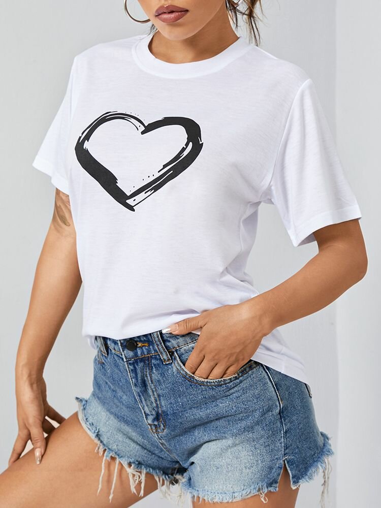 

Heart Pattern Short Sleeve Crew Neck Casual T-shirt