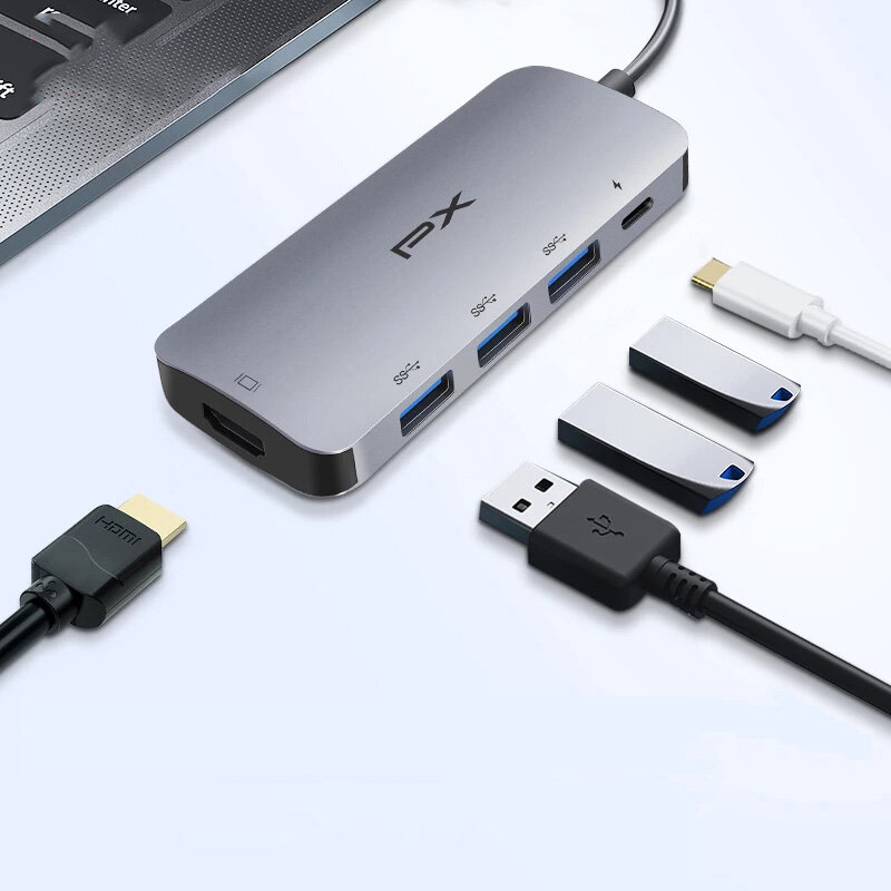 

Адаптер док-станции PX 5-in-1 USB-C HUB с питанием 100 Вт USB-C PD3.0 / 4K HD Дисплей порт / USB 3.1 * 3