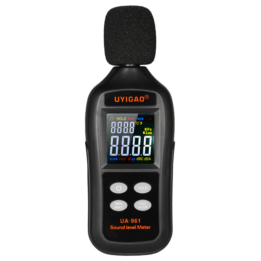 

UYIGAO UA961 LCD Цифровой измеритель уровня звука Metro Automotive 35-135 дБ Уровень шума Децибел дБ Мониторинг Тестер Ф