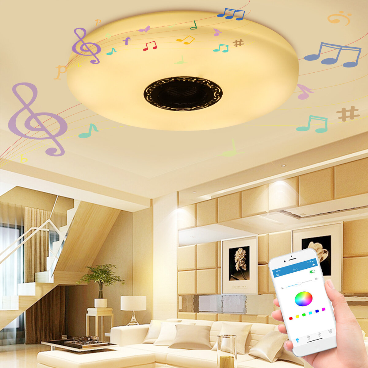 

36 Вт 60 Вт Современный LED Музыка Потолочный Светильник Bluetooth-динамик Многоцветный Спальня Лампа AC220V