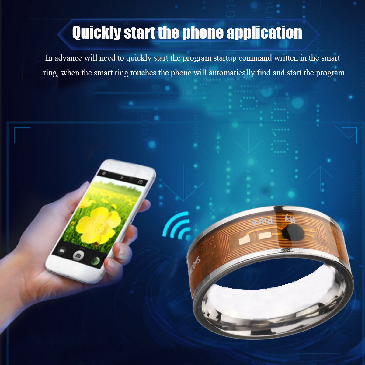 

Синий NTAG213 NFC Tag Ring Многофункциональный Интеллектуальное Кольцо Титана Стали Smart Wear Палец Цифровые Кольца для