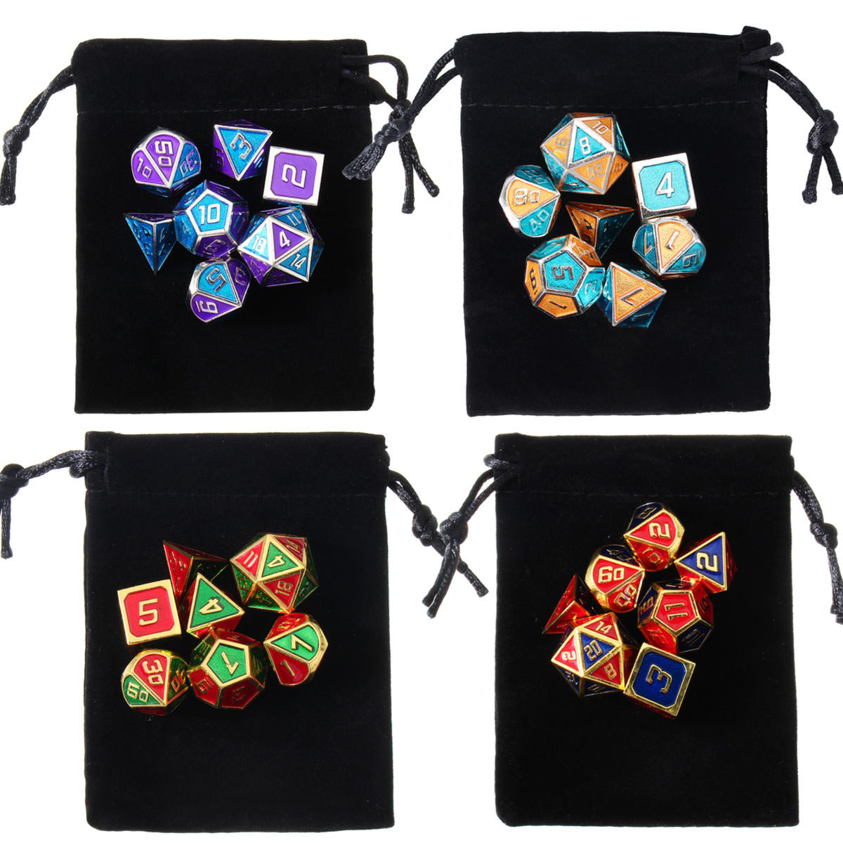 

Набор из 7 многогранных кубиков для Dungeons Dragons D20 D12 D10 D8 D6 D4 Игры + сумки для хранения Сумка