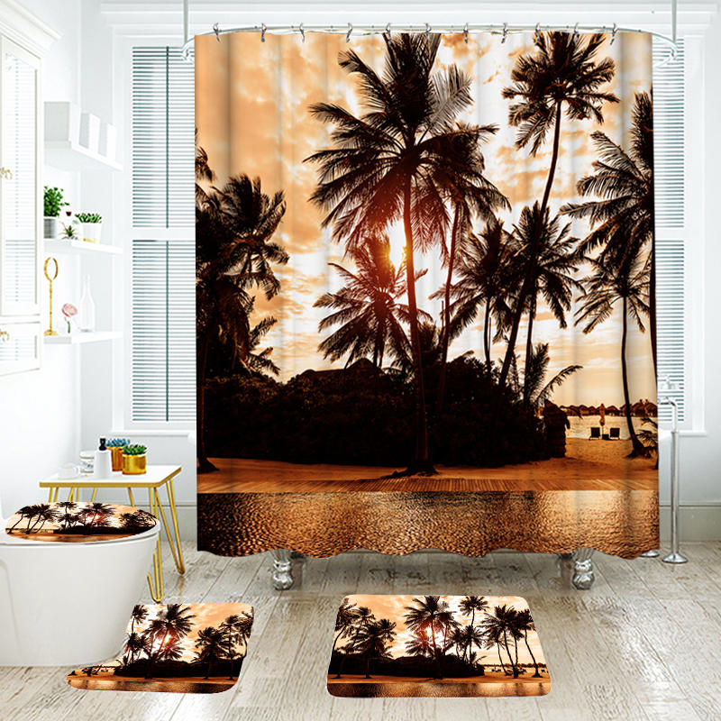 

180 * 180см Тропический Дизайн Ванная комната Занавески для душа 3шт Ковры Ванная комната Коврик для ванной Набор